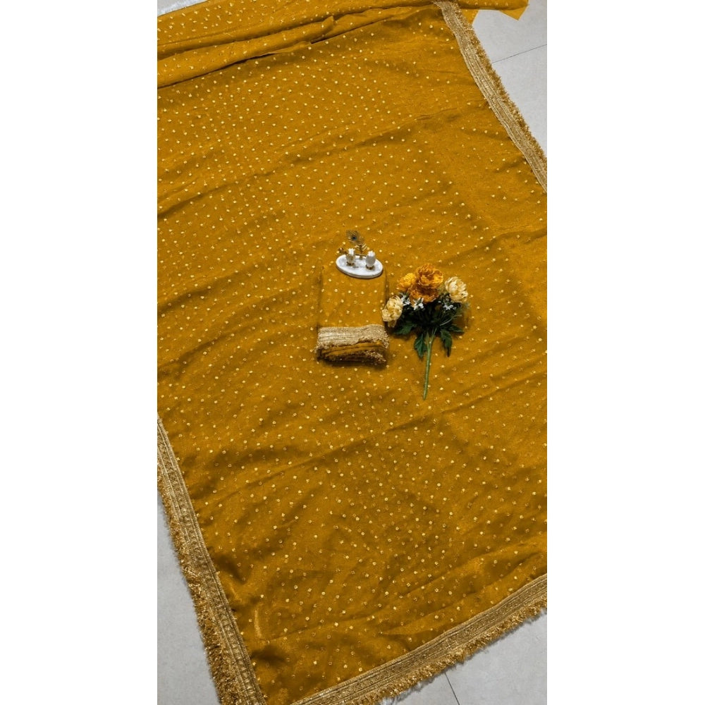 Women's Silk Embellished Saree With Unstitched Blouse 5.5Mtr (Yellow)