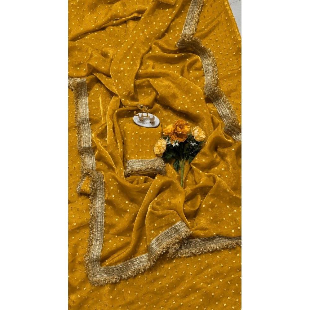 Women's Silk Embellished Saree With Unstitched Blouse 5.5Mtr (Yellow)