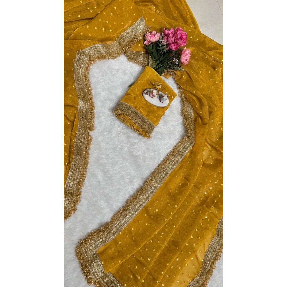 Women's Silk Embellished Saree With Unstitched Blouse 5.5Mtr (Yellow)