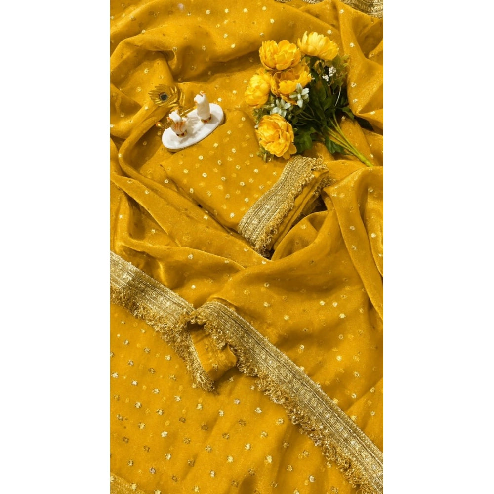 Women's Silk Embellished Saree With Unstitched Blouse 5.5Mtr (Yellow)