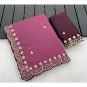 Women's Star Georgette Embroidered Saree With Unstitched Blouse 5.5Mtr (Pink)