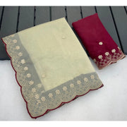 Women's Star Georgette Embroidered Saree With Unstitched Blouse 5.5Mtr (Off White)