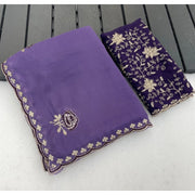 Women's Star Georgette Embroidered Saree With Unstitched Blouse 5.5Mtr (Purple)