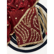 Women's Satin Embellished Saree With Unstitched Blouse 5.5Mtr (Maroon)