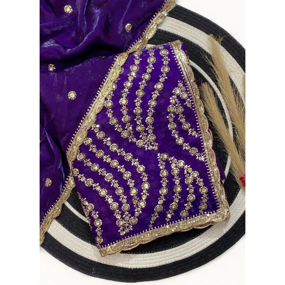 Women's Satin Embellished Saree With Unstitched Blouse 5.5Mtr (Purple)