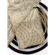 Women's Satin Embellished Saree With Unstitched Blouse 5.5Mtr (Cream)