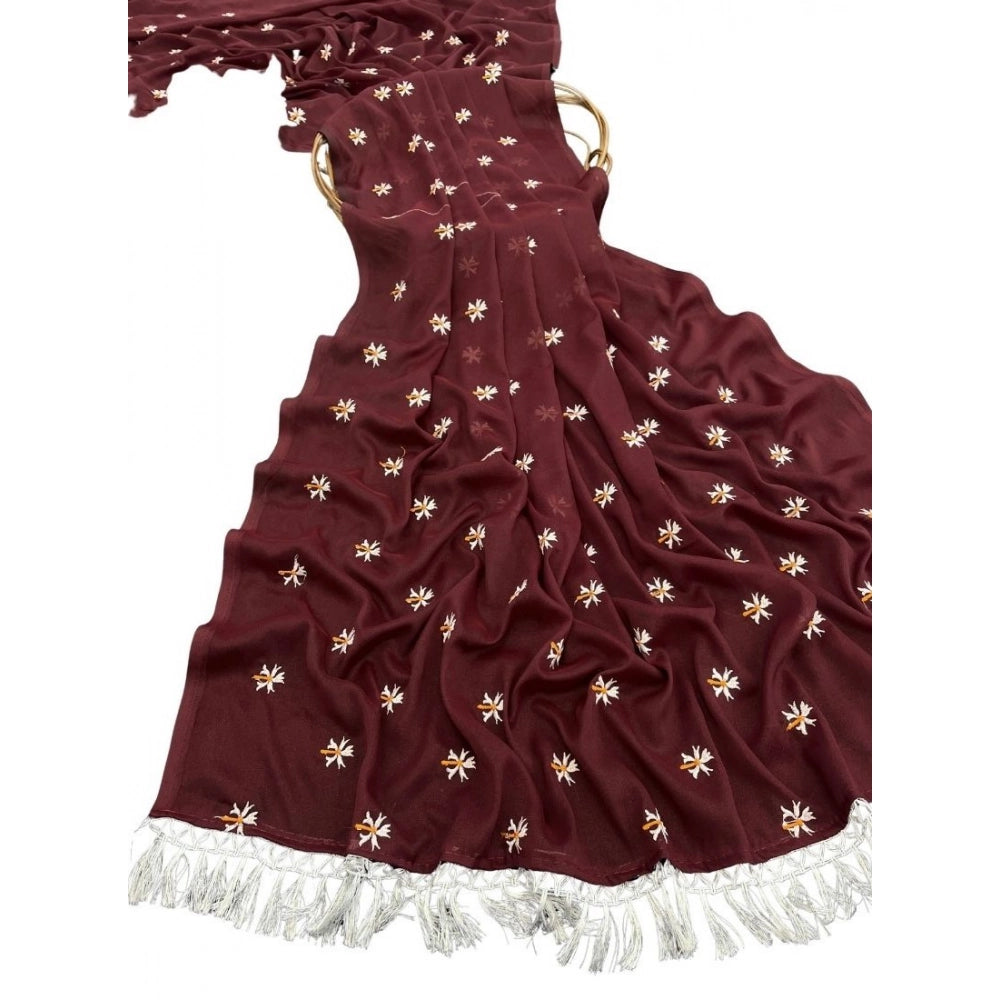 Women's Georgette Embellished Saree With Unstitched Blouse 5.5Mtr (Maroon)