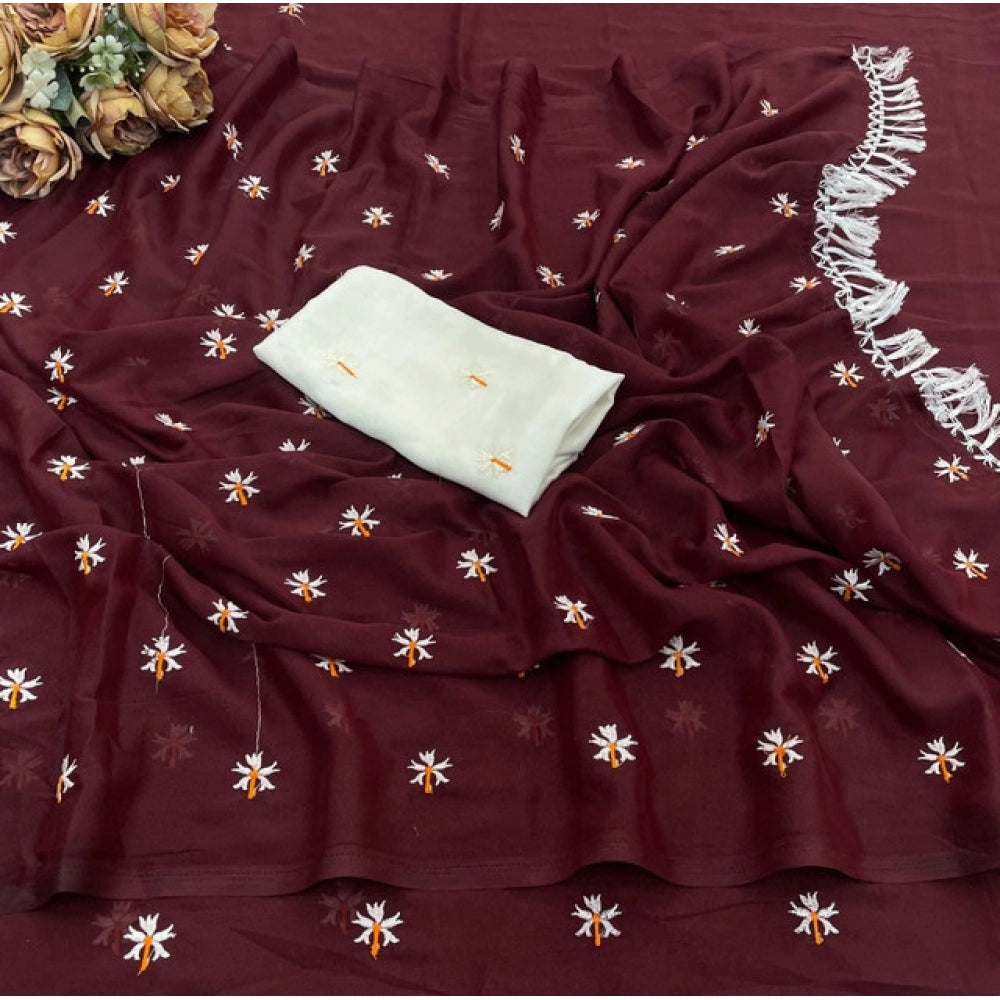 Women's Georgette Embellished Saree With Unstitched Blouse 5.5Mtr (Maroon)