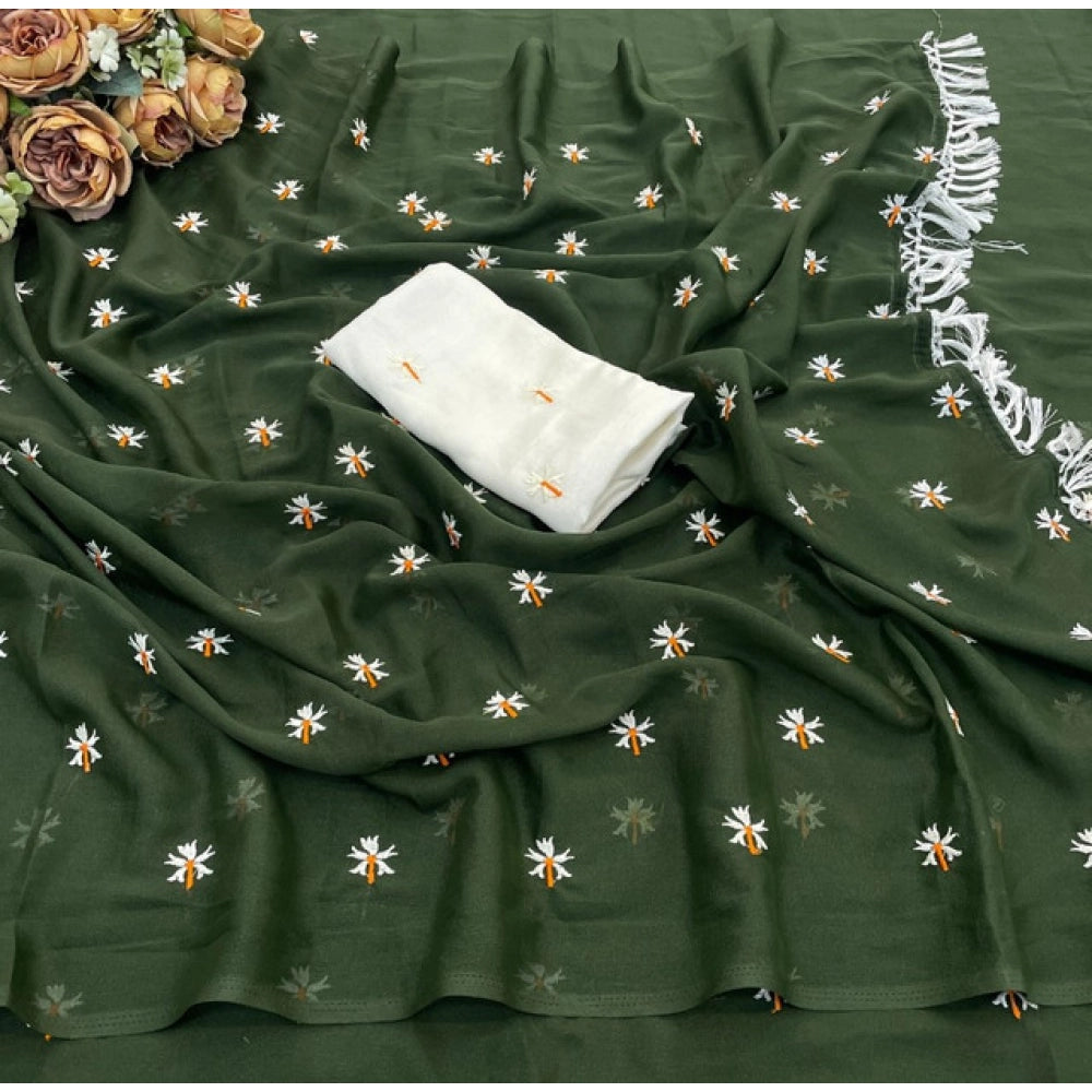 Women's Georgette Embellished Saree With Unstitched Blouse 5.5Mtr (Green)