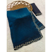 Women's Satin Embellished Saree With Unstitched Blouse 5.5Mtr (Navy)