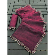 Women's Satin Embellished Saree With Unstitched Blouse 5.5Mtr (Burgundy)