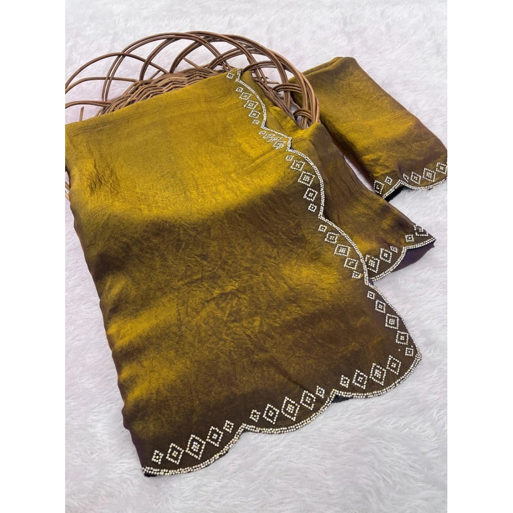 Women's Satin Embellished Saree With Unstitched Blouse 5.5Mtr (Mustard)