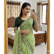 Women's Star Georgette Embroidered Saree With Unstitched Blouse 5.5Mtr (Green)