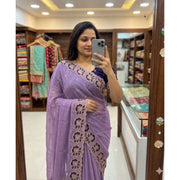 Women's Star Georgette Embroidered Saree With Unstitched Blouse 5.5Mtr (Purple)