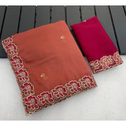 Women's Star Georgette Embroidered Saree With Unstitched Blouse 5.5Mtr (Orange)