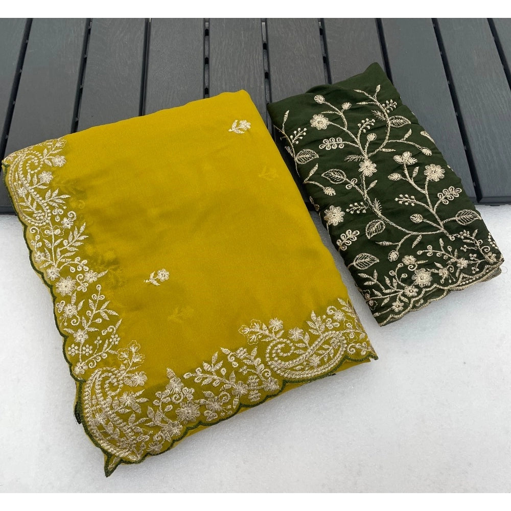 Women's Star Georgette Embroidered Saree With Unstitched Blouse 5.5Mtr (Mustard Yellow)