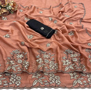 Women's Viscose Silk Embroidered Saree With Unstitched Blouse 5.5Mtr (Peach)