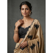Women's Viscose Silk Embroidered Saree With Unstitched Blouse 5.5Mtr (Beige)