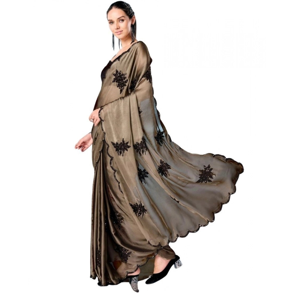 Women's Viscose Silk Embroidered Saree With Unstitched Blouse 5.5Mtr (Beige)