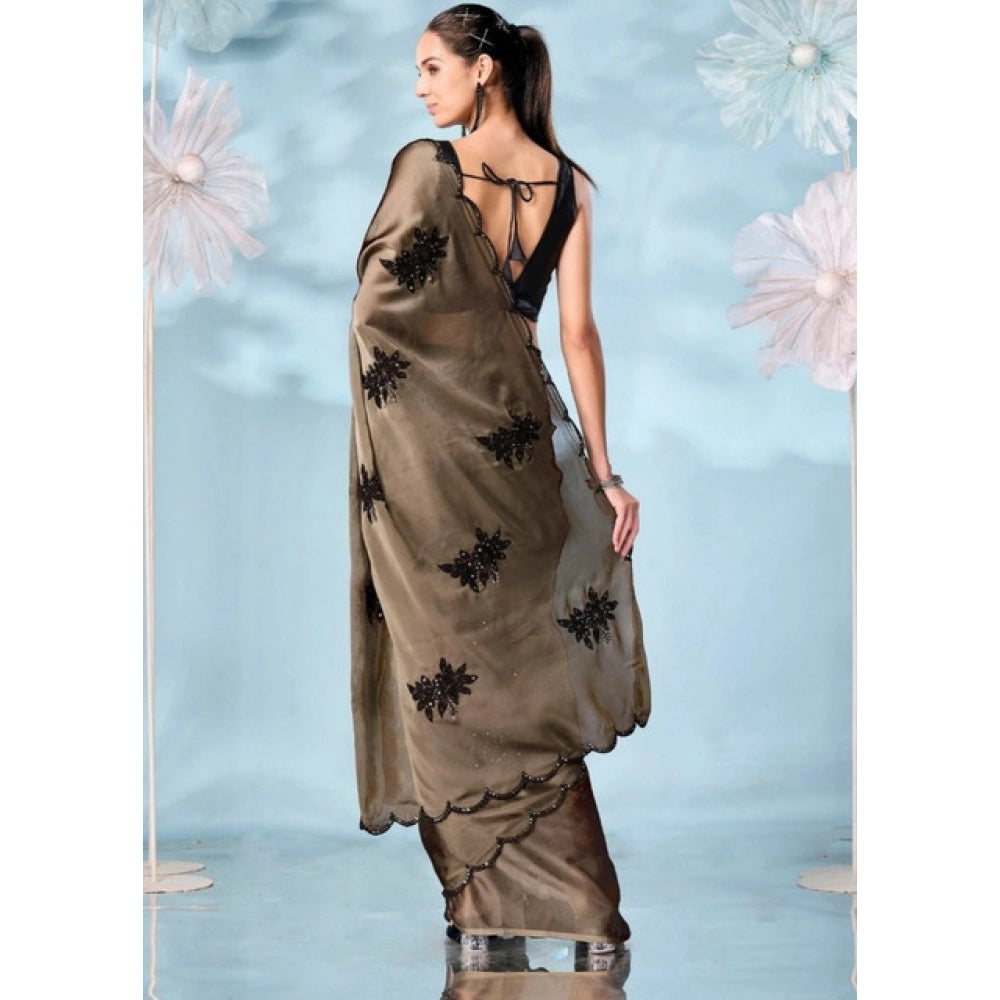 Women's Viscose Silk Embroidered Saree With Unstitched Blouse 5.5Mtr (Beige)