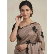 Women's Viscose Silk Embroidered Saree With Unstitched Blouse 5.5Mtr (Beige)