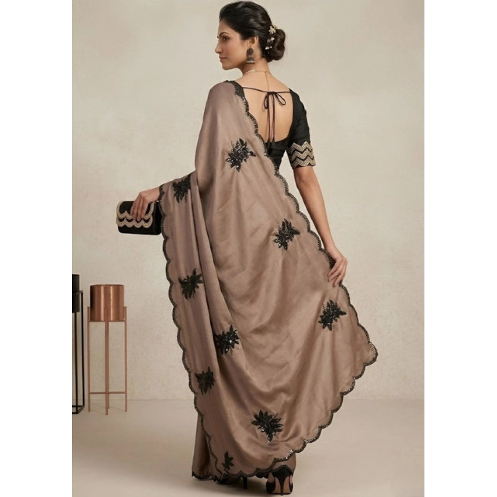 Women's Viscose Silk Embroidered Saree With Unstitched Blouse 5.5Mtr (Beige)