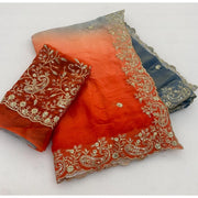 Women's Satin Embellished Saree With Unstitched Blouse 5.5Mtr (Multicolor)
