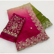 Women's Satin Embellished Saree With Unstitched Blouse 5.5Mtr (Multicolor)