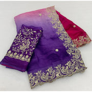 Women's Satin Embellished Saree With Unstitched Blouse 5.5Mtr (Multicolor)