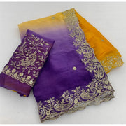 Women's Satin Embellished Saree With Unstitched Blouse 5.5Mtr (Multicolor)