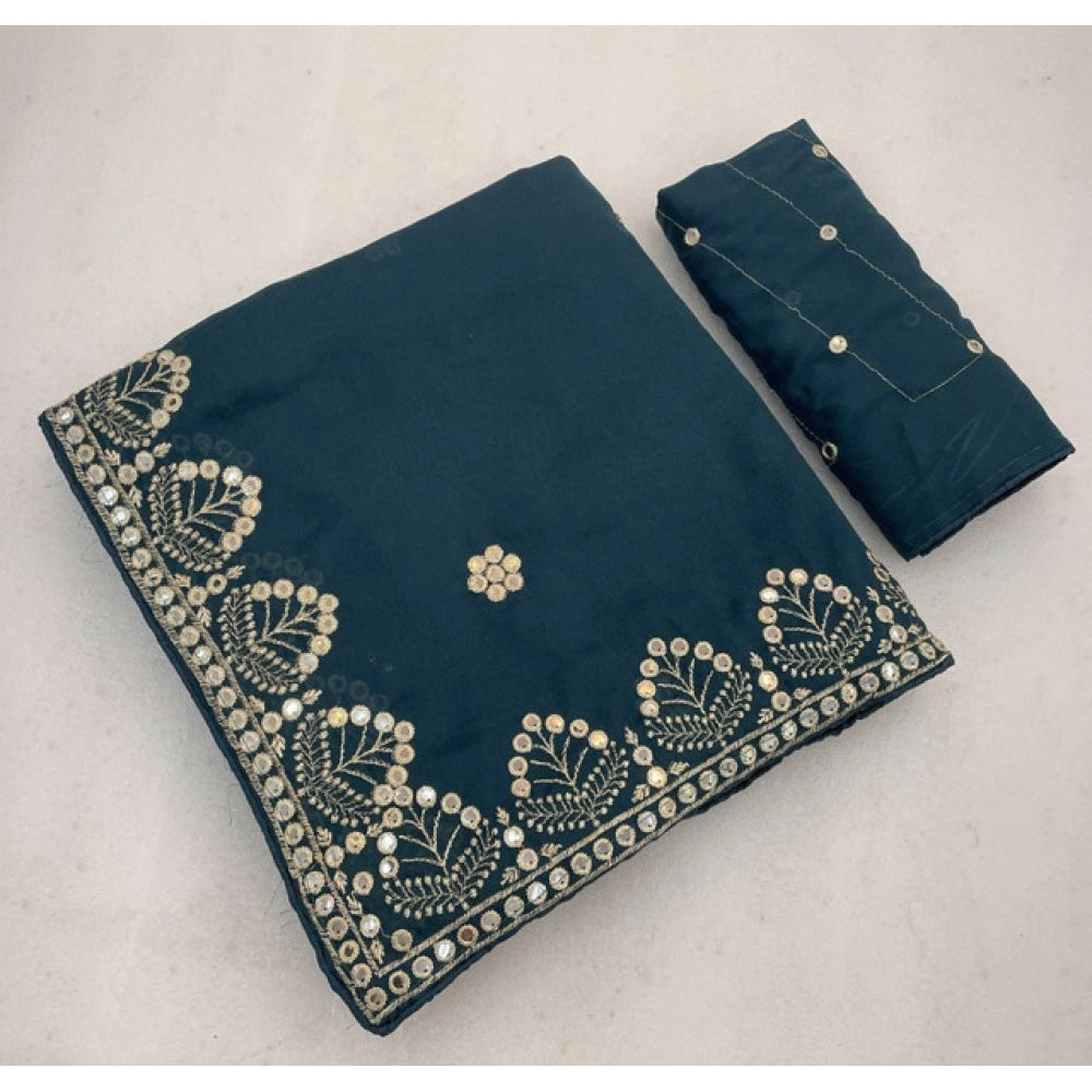 Women's Georgette Embellished Saree With Unstitched Blouse 5.5Mtr (Blue)