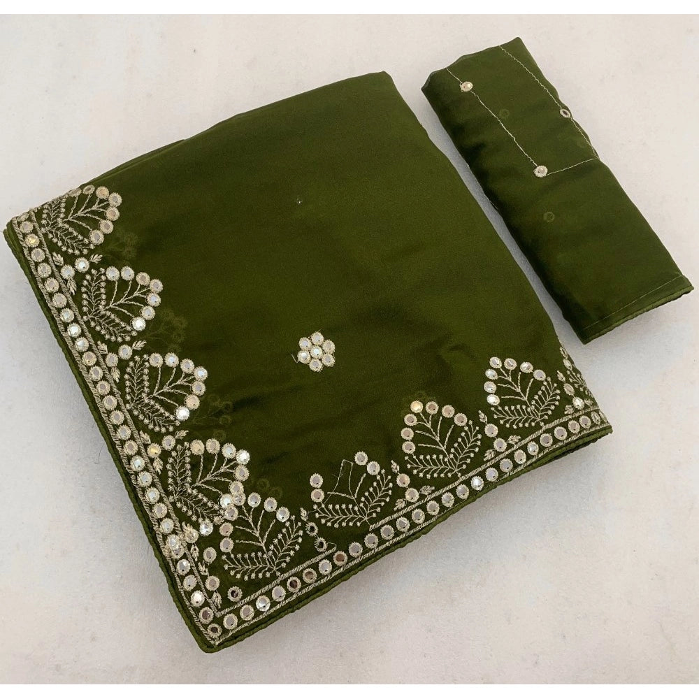 Women's Georgette Embellished Saree With Unstitched Blouse 5.5Mtr (Green)