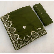 Women's Georgette Embellished Saree With Unstitched Blouse 5.5Mtr (Green)