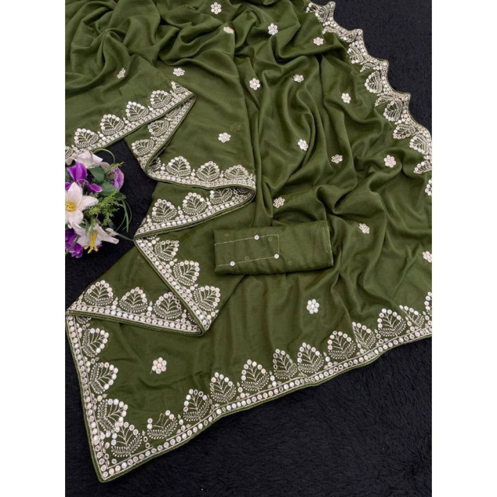 Women's Georgette Embellished Saree With Unstitched Blouse 5.5Mtr (Green)