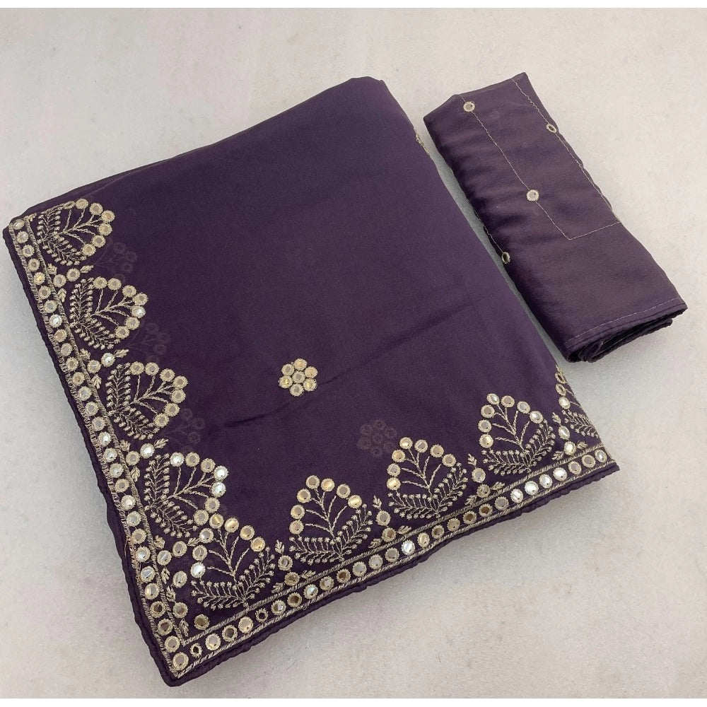 Women's Georgette Embellished Saree With Unstitched Blouse 5.5Mtr (Levander)