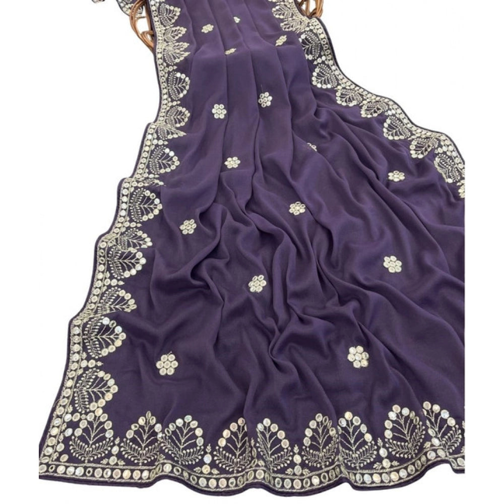 Women's Georgette Embellished Saree With Unstitched Blouse 5.5Mtr (Levander)