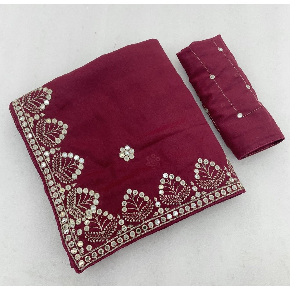 Women's Georgette Embellished Saree With Unstitched Blouse 5.5Mtr (Maroon)
