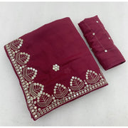 Women's Georgette Embellished Saree With Unstitched Blouse 5.5Mtr (Maroon)