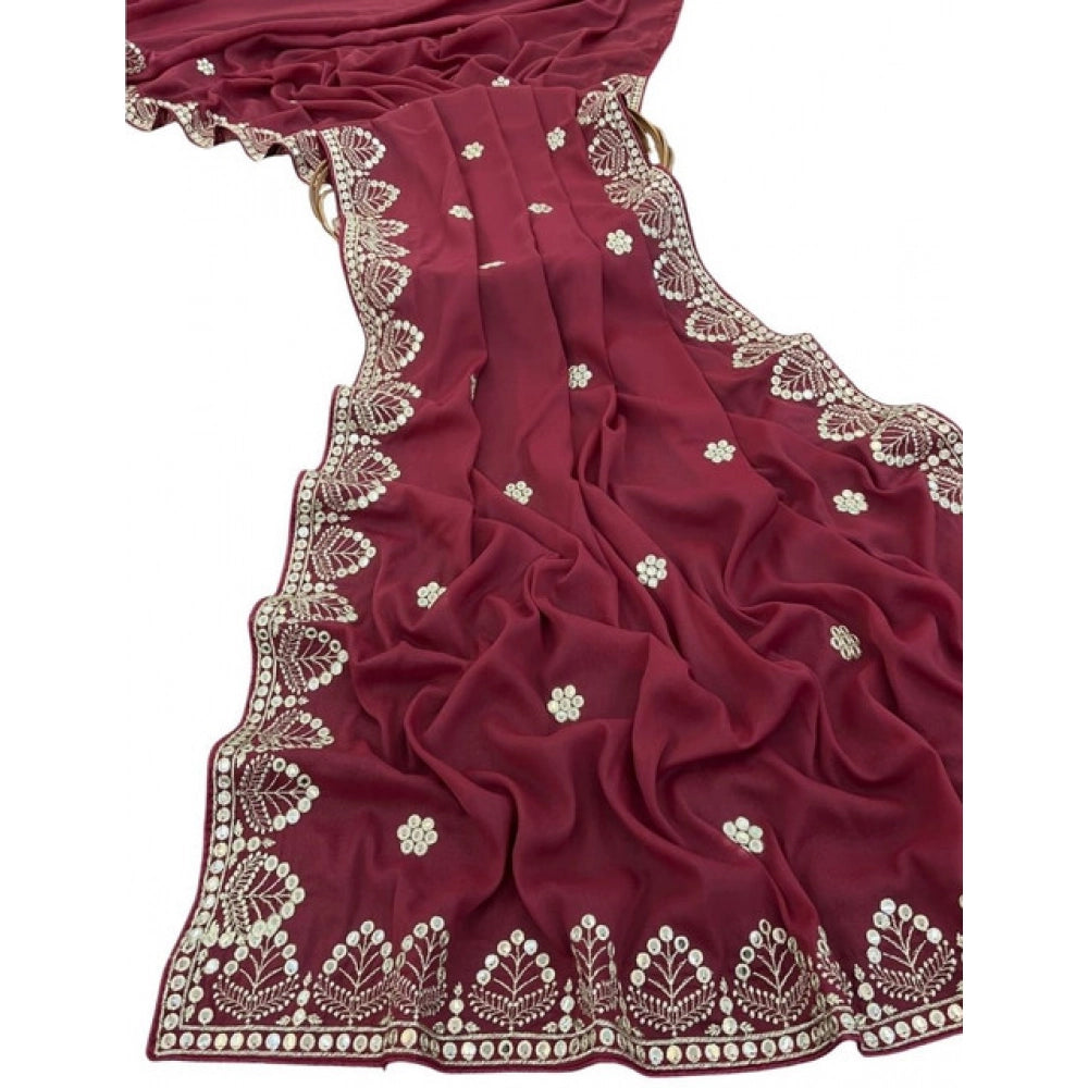 Women's Georgette Embellished Saree With Unstitched Blouse 5.5Mtr (Maroon)