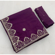 Women's Georgette Embellished Saree With Unstitched Blouse 5.5Mtr (Purple)