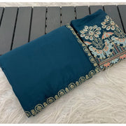 Women's Art Silk Embroidered Saree With Unstitched Blouse 5.5Mtr (Blue)