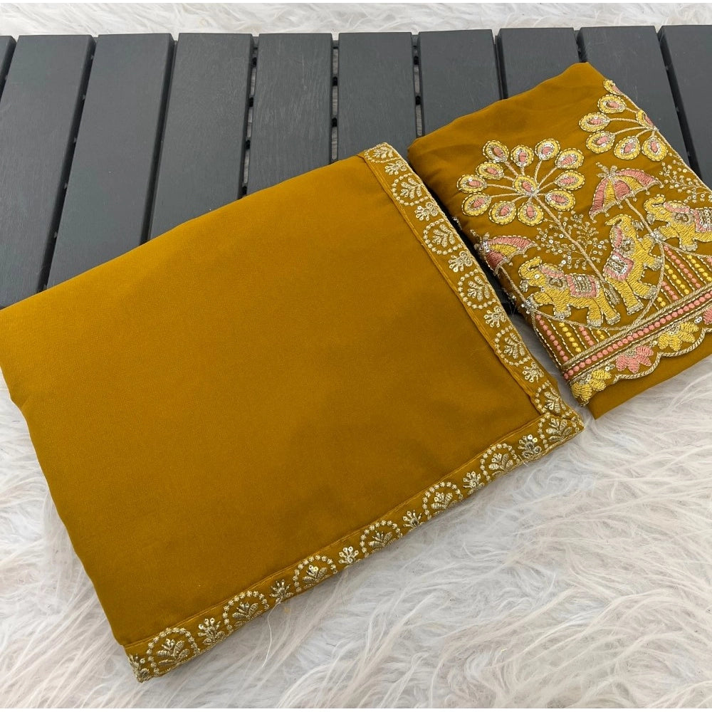 Women's Art Silk Embroidered Saree With Unstitched Blouse 5.5Mtr (Yellow)