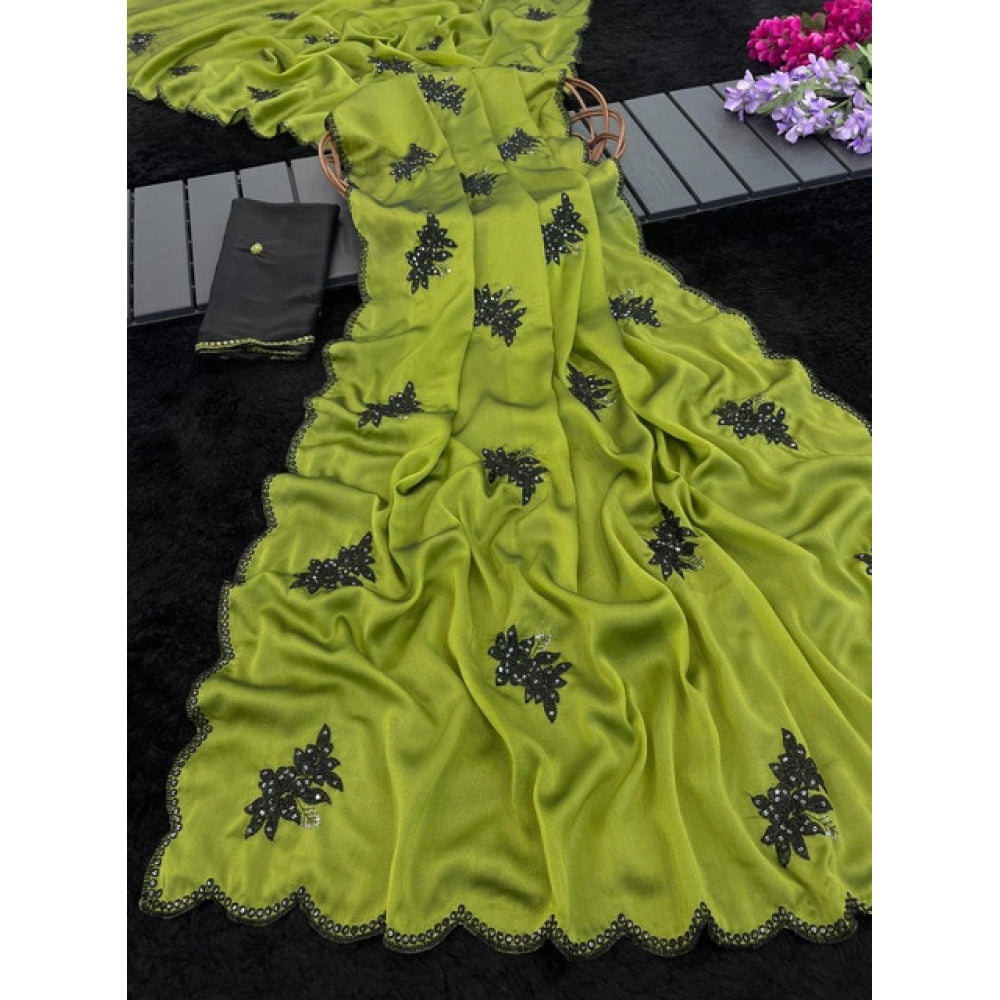 Women's Viscose Silk Embroidered Saree With Unstitched Blouse 5.5Mtr (Green)