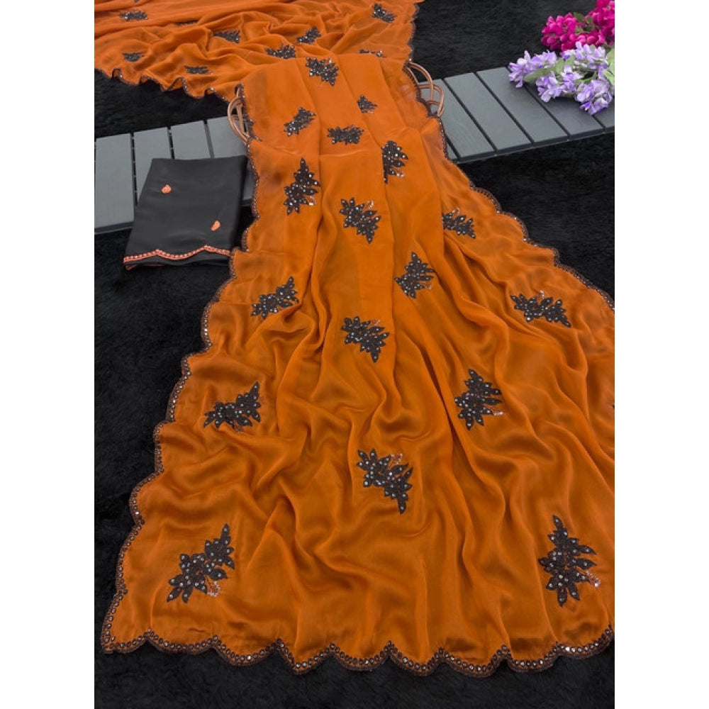 Women's Viscose Silk Embroidered Saree With Unstitched Blouse 5.5Mtr (Orange)