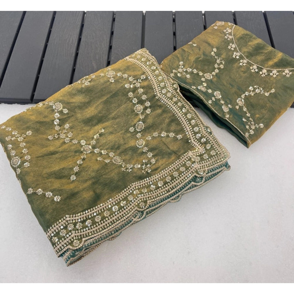 Women's Silk Embellished Saree With Unstitched Blouse 5.5Mtr (Green)