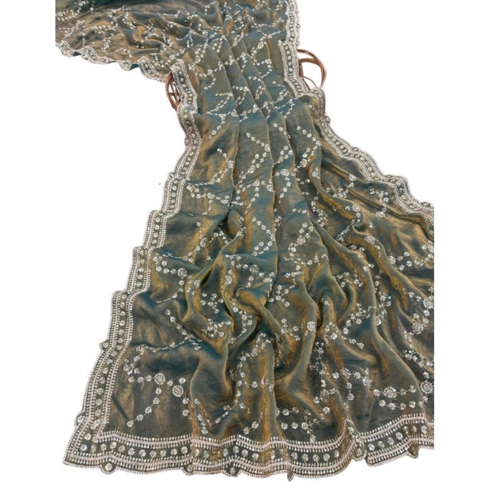 Women's Silk Embellished Saree With Unstitched Blouse 5.5Mtr (Green)