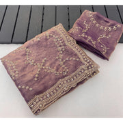 Women's Silk Embellished Saree With Unstitched Blouse 5.5Mtr (Lavender)