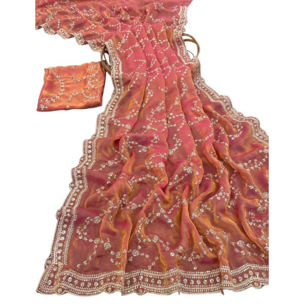 Women's Silk Embellished Saree With Unstitched Blouse 5.5Mtr (Orange)