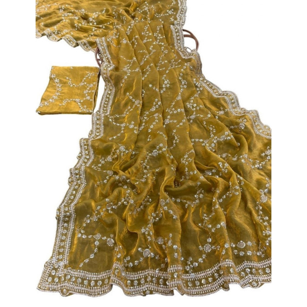 Women's Silk Embellished Saree With Unstitched Blouse 5.5Mtr (Mustard-Yellow)