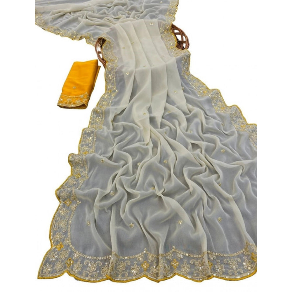 Women's Star Georgette Embellished Saree With Unstitched Blouse 5.5Mtr (Beige)